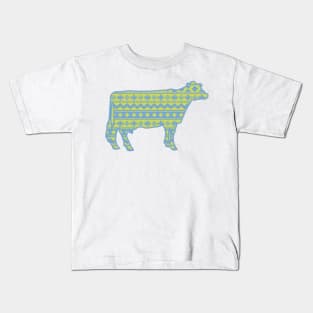 Dairy Cow Silhouette with Blue & Green Southwest Pattern Kids T-Shirt